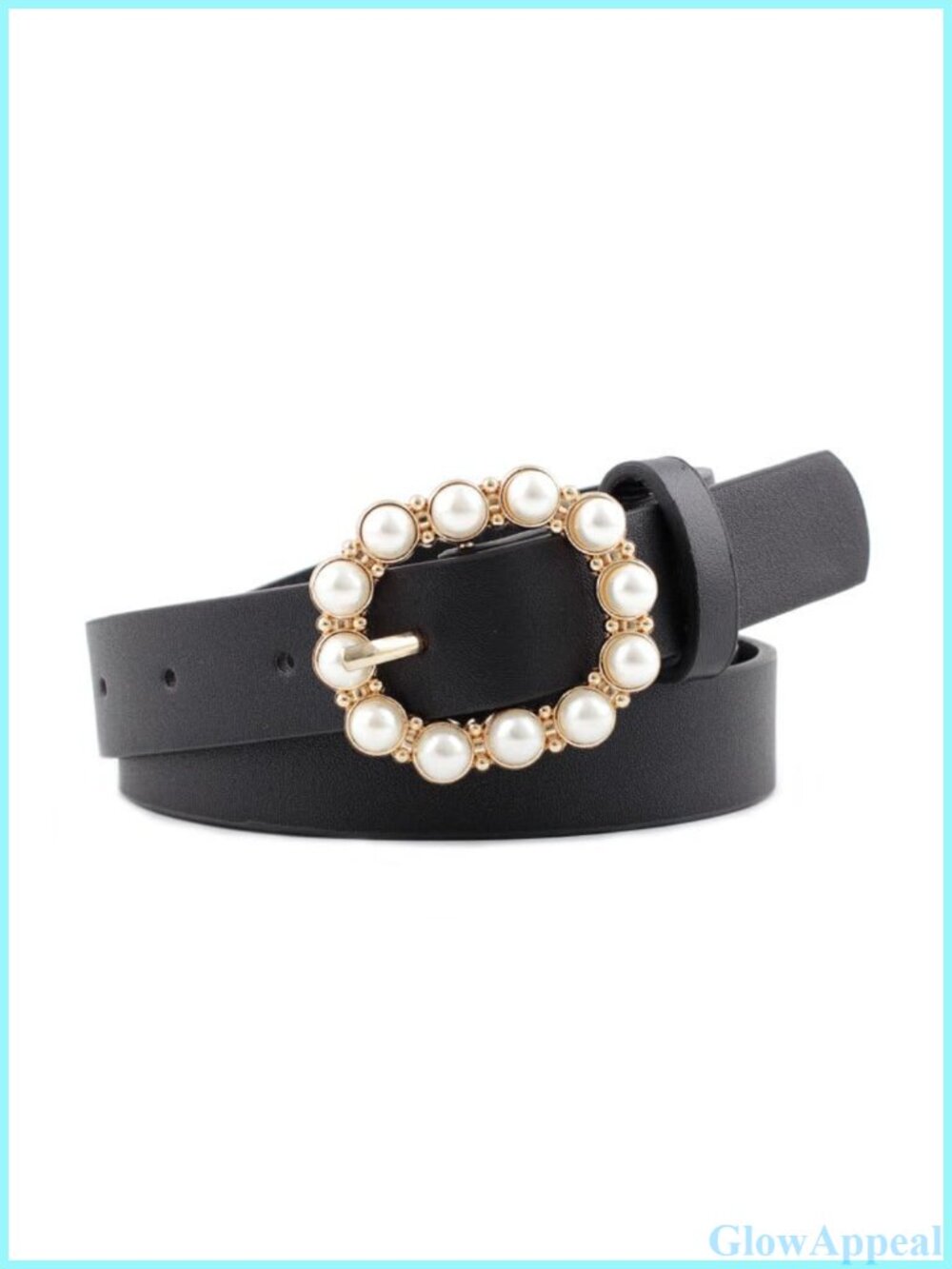 Pearl Buckle Skinny Faux Leather Belt Adjustable Pin Buckle